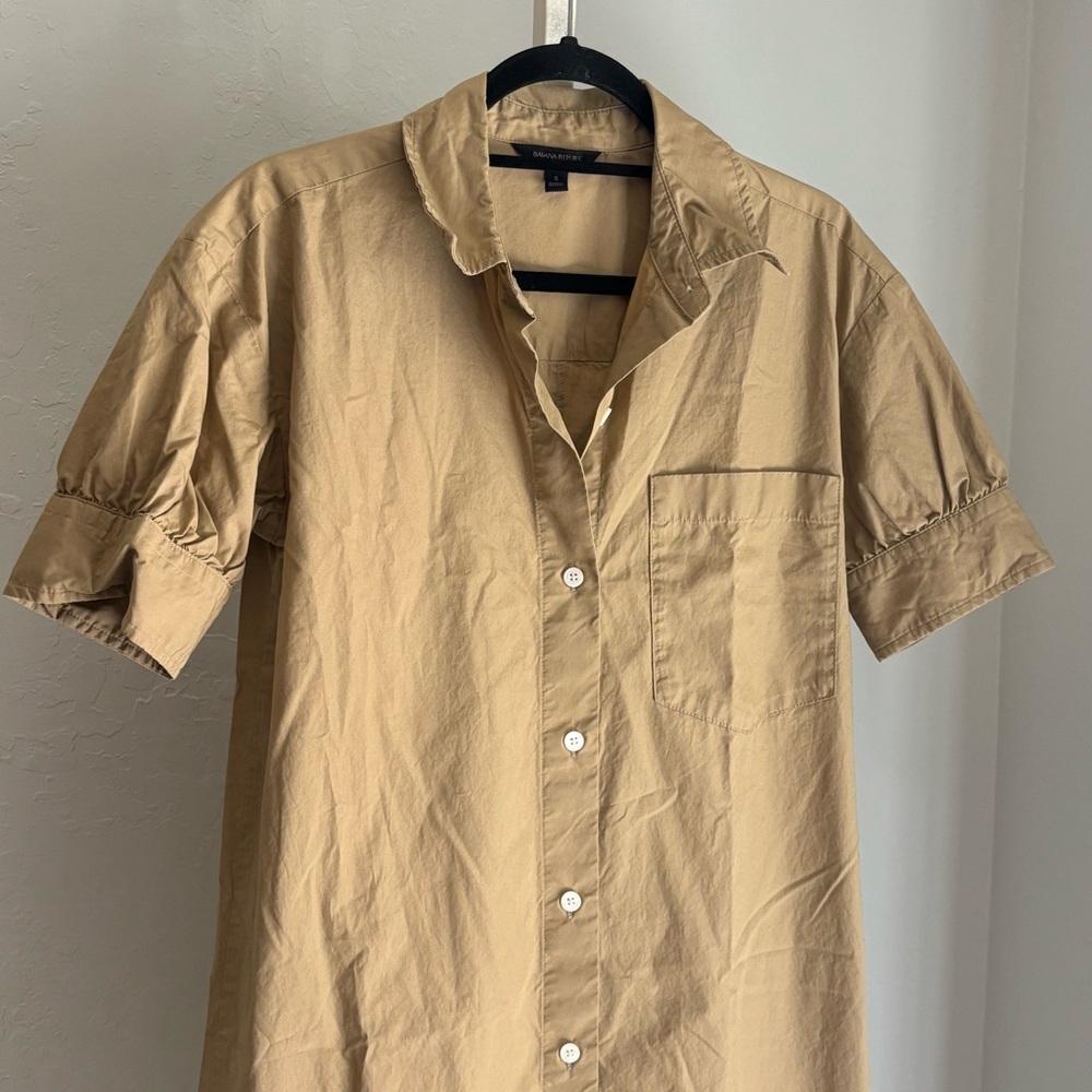 Banana Republic Poplin Knee Length Shirt Dress in Khaki, Size Small - Picture 3 of 9
